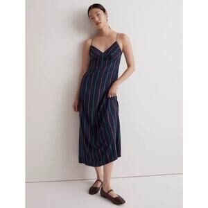 Madewell The Layton Midi Slip Dress in Blueberry Stripe Vneck Navy Green 6